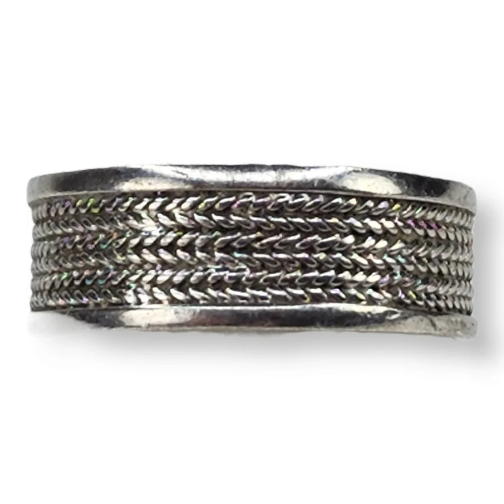 Vintage Sterling Silver 925 Knitting Texture Ring Size 7 Signed NF